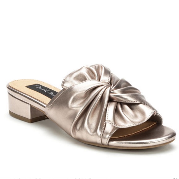 David Aaron Shoes - Rose gold twist bow slide on sandals NWOB size 7